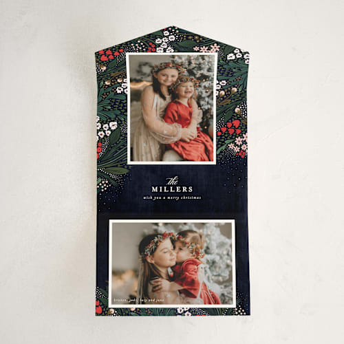 This is a navy all in one holiday cards with standard by Angela Marzuki called holiday garden printing on value cover in all-in-one