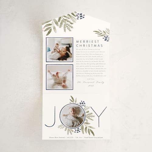 This is a denim all in one holiday cards with standard by Oscar and Emma - Karly Depew called ultimate joy printing on value cover in all-in-one