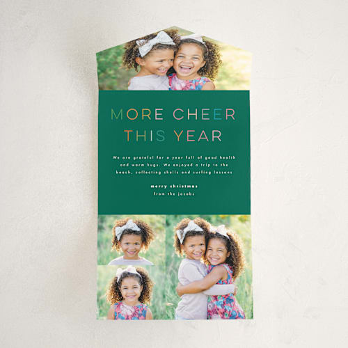 This is a pine all in one holiday cards with standard by Lori Wemple called more cheer printing on value cover in all-in-one