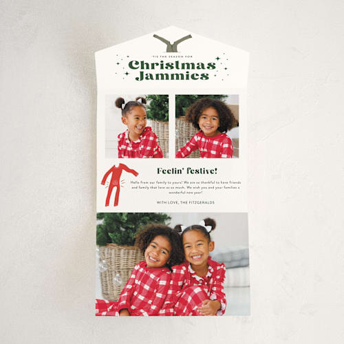This is a santa all in one holiday cards with standard by Jackie Crawford called jammies printing on value cover in all-in-one