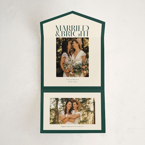 This is a spruce all in one holiday cards with standard by Ekko Studio called married & bright printing on value cover in all-in-one