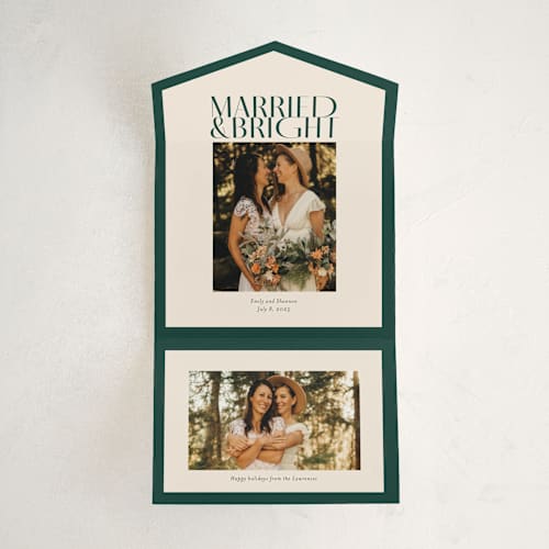 This is a spruce all in one holiday cards with standard by Ekko Studio called married & bright printing on value cover in all-in-one