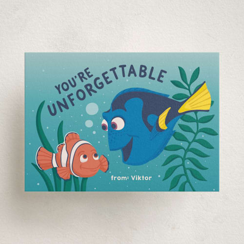 This is a ocean turquoise kids valentines day cards with standard by tinaleeart called disney pixar's dory and marlin printing on signature in standard