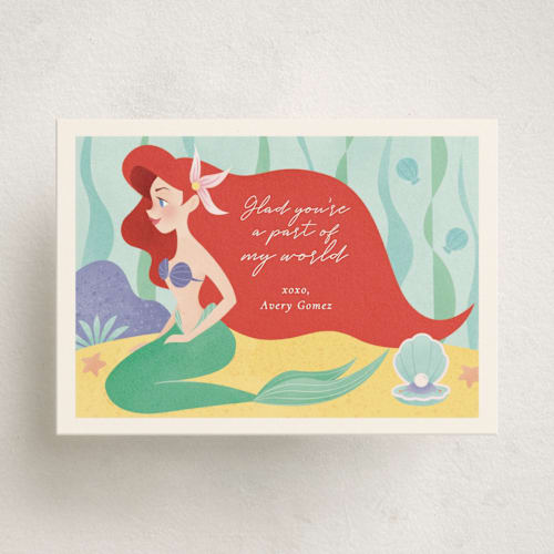 This is a aquamarine kids valentines day cards with standard by Sabrin Deirani called disney's ariel part of my world printing on signature in standard