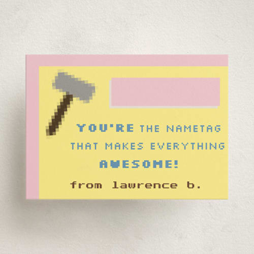 This is a dandelion kids valentines day cards with standard by Deborah Chou called nametag printing on signature in standard