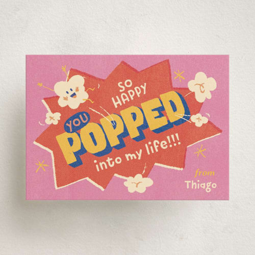 This is a pink candy kids valentines day cards with standard by Leia Matt called happy pop printing on signature in standard