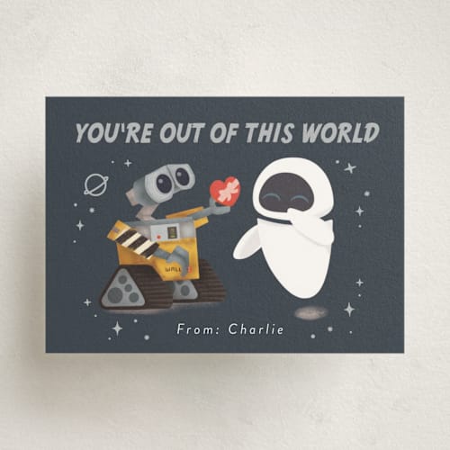 This is a outerspace kids valentines day cards with standard by Itsy Belle Studio called disney and pixar's out of this world printing on signature in standard