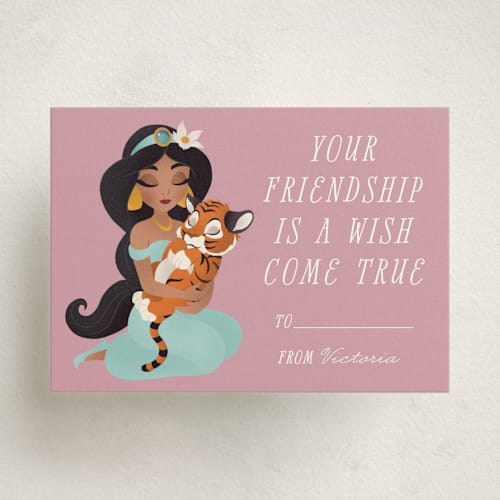 This is a lotus kids valentines day cards with standard by Jamie Alexander called disney's aladdin friendship is a wish come true printing on signature in standard