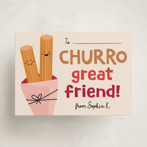 This is a dough kids valentines day cards with standard by Erica Krystek called churrok printing on signature in standard