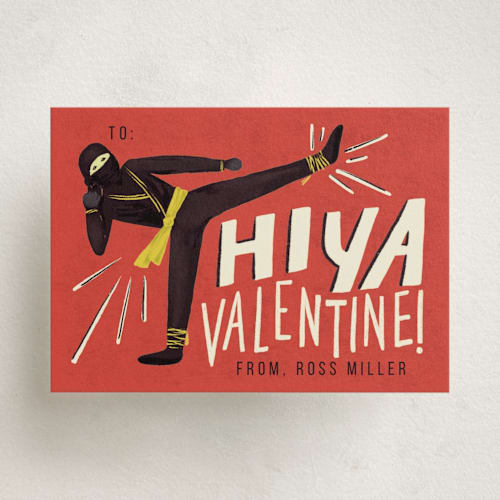 This is a sunset kids valentines day cards with standard by Shiny Penny Studio called hiya valentine printing on signature in standard