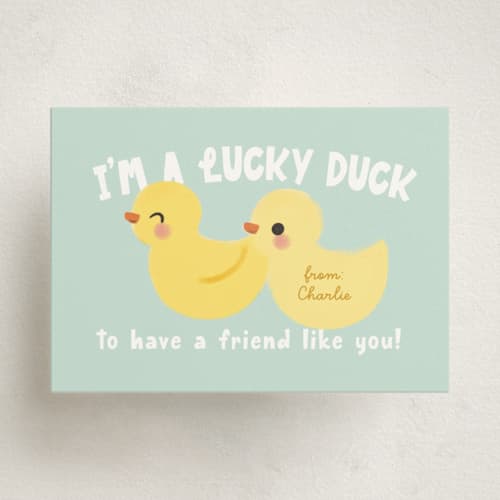 This is a sea kids valentines day cards with standard by Itsy Belle Studio called lucky duck printing on signature in standard