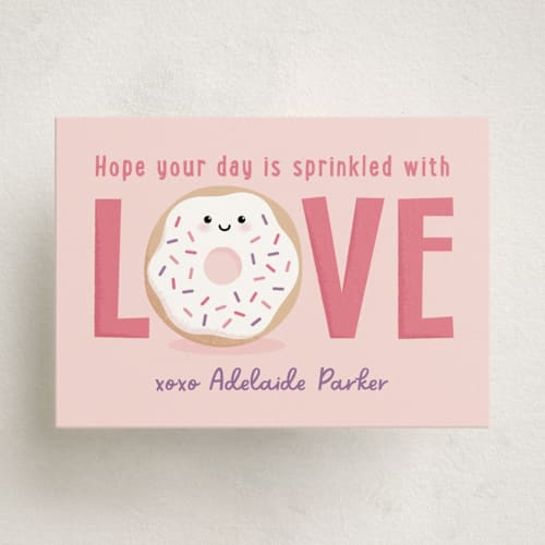 This is a melon kids valentines day cards with standard by Kacey Kendrick Wagner called love donut printing on signature in standard