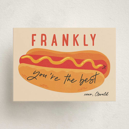 This is a vanilla kids valentines day cards with standard by Sherley Ferreira called hot dog printing on signature in standard