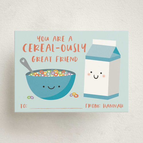 This is a sky kids valentines day cards with standard by Annie Holmquist called cereal & milk printing on signature in standard