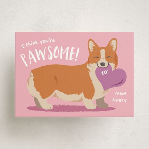 This is a bubblegum kids valentines day cards with standard by Sovelle called a pawsome valentine printing on signature in standard