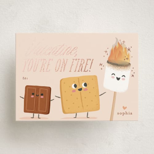 This is a linen kids valentines day cards with foil pressed by Karidy Walker called on fire printing on signature in standard