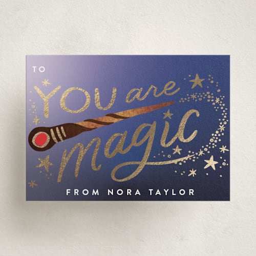 This is a navy kids valentines day cards with foil pressed by Alethea and Ruth called magic wand printing on signature in standard