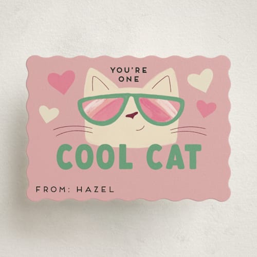 This is a peony kids valentines day cards with standard by Kate Vories called you're a cool cat valentine printing on signature in standard