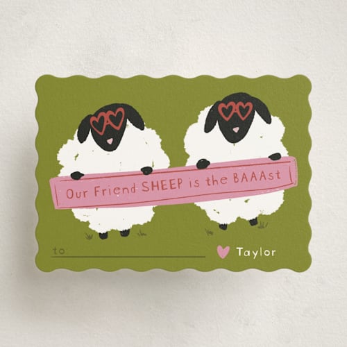 This is a avocado kids valentines day cards with standard by Jenna Holcomb called friend sheep printing on signature in standard