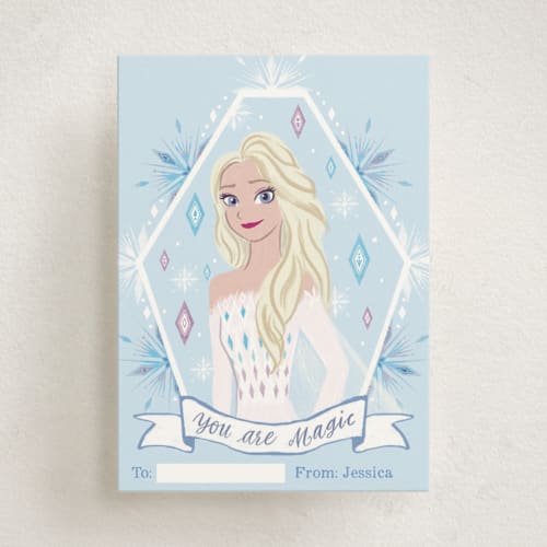 This is a sky kids valentines day cards with standard by Cass Loh called disney's elsa portrait printing on signature in standard