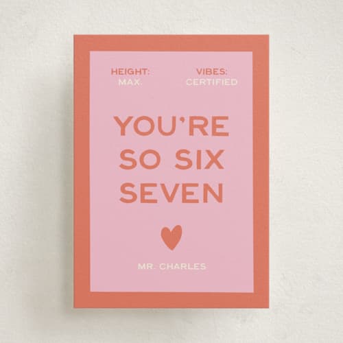 This is a peach kids valentines day cards with standard by Ani Somi called sixseven printing on signature in standard