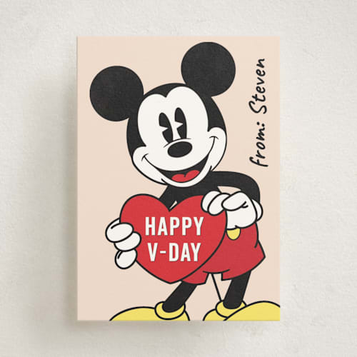This is a cream kids valentines day cards with standard by Sherley Ferreira called disney's mickey love! printing on signature in standard