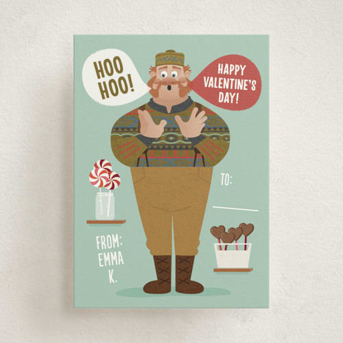 This is a frozen lake kids valentines day cards with standard by Erica Krystek called disney's frozen yoo hoo! printing on signature in standard