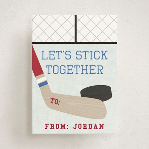 This is a crimson kids valentines day cards with standard by Annie Holmquist called goalie printing on signature in standard