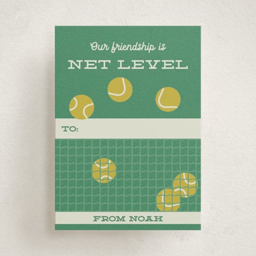 This is a tennis court kids valentines day cards with standard by Gwen Bedat called net level printing on signature in standard