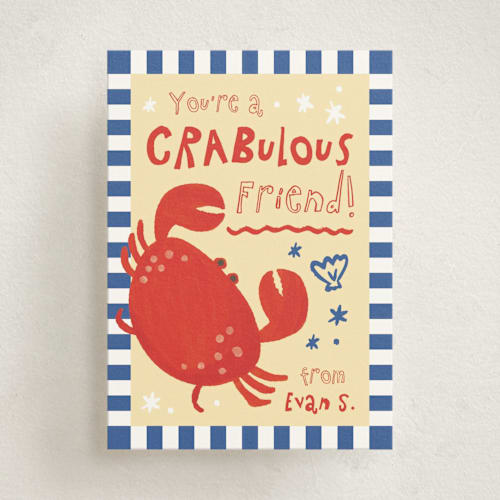 This is a sea kids valentines day cards with standard by Jenna Holcomb called crabulous printing on signature in standard