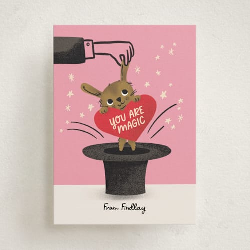 This is a bubblegum kids valentines day cards with standard by mo kelley called bunny magic printing on signature in standard