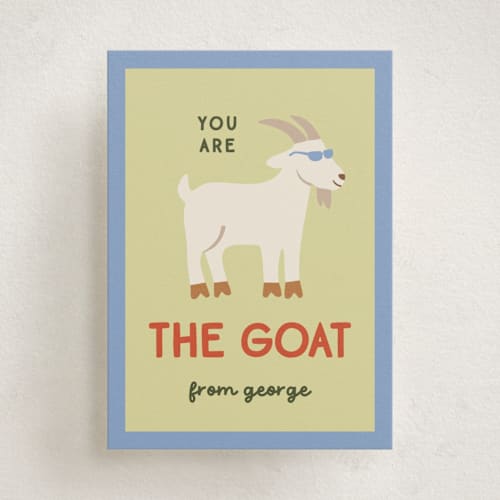 This is a lime kids valentines day cards with standard by Ellen Schlegelmilch called the goat printing on signature in standard