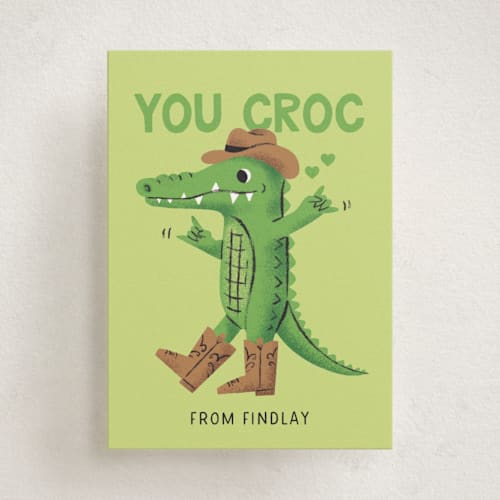 This is a lime kids valentines day cards with standard by mo kelley called you croc printing on signature in standard