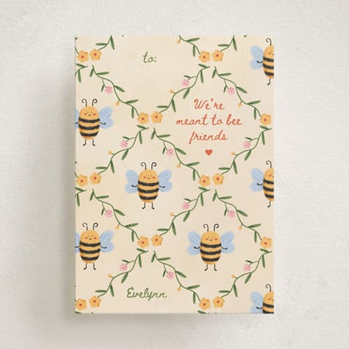 This is a cream kids valentines day cards with standard by Zove Ahhh called meant to bee printing on signature in standard