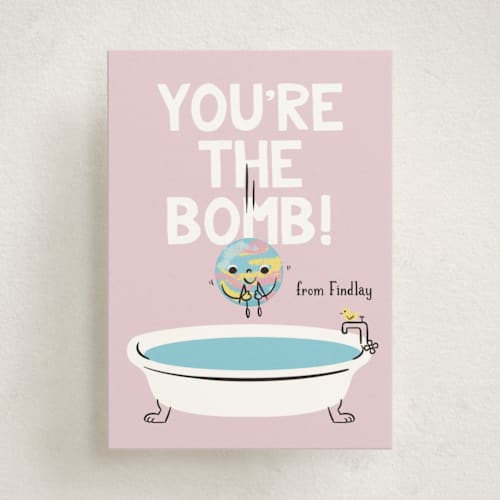 This is a acai kids valentines day cards with standard by mo kelley called the bomb printing on signature in standard