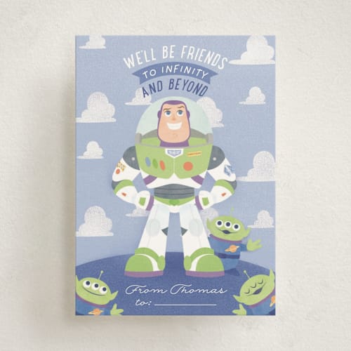 This is a bluebell kids valentines day cards with standard by Sabrin Deirani called disney and pixar's buzz lightyear infinity friendship printing on signature in standard