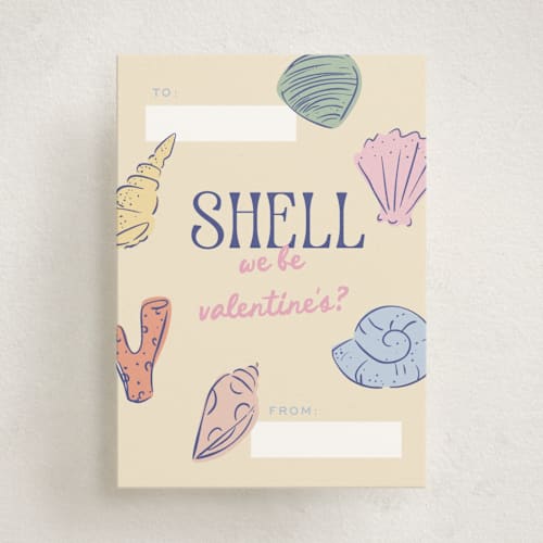This is a shell kids valentines day cards with standard by Pixel and Hank called shell we? printing on signature in standard
