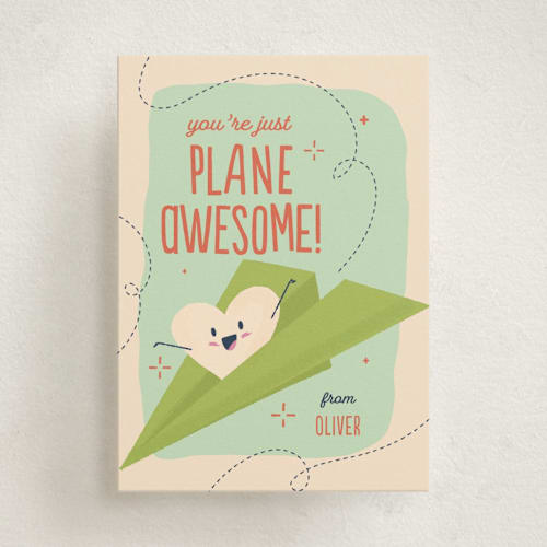 This is a seafoam kids valentines day cards with standard by Vera Lim called plane awesome printing on signature in standard