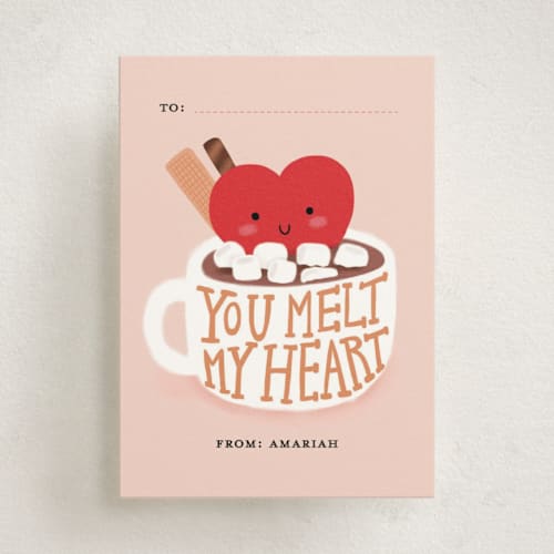 This is a peach kids valentines day cards with standard by iamtanya called heart melted printing on signature in standard