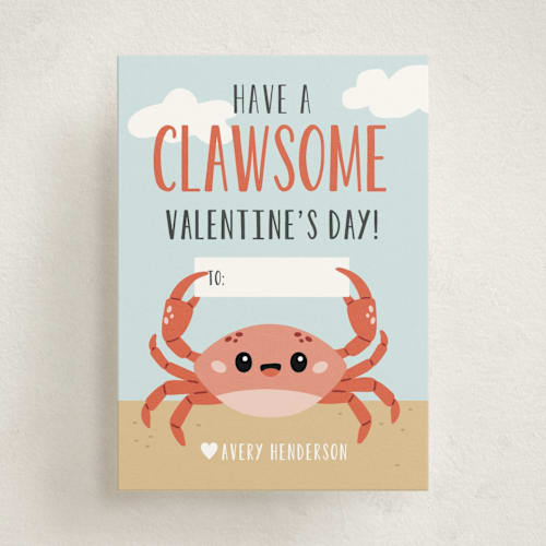 This is a sky kids valentines day cards with standard by Oma N. Ramkhelawan called crabby printing on signature in standard