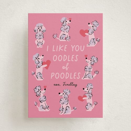 This is a pinky kids valentines day cards with standard by mo kelley called oodles of poodles printing on signature in standard