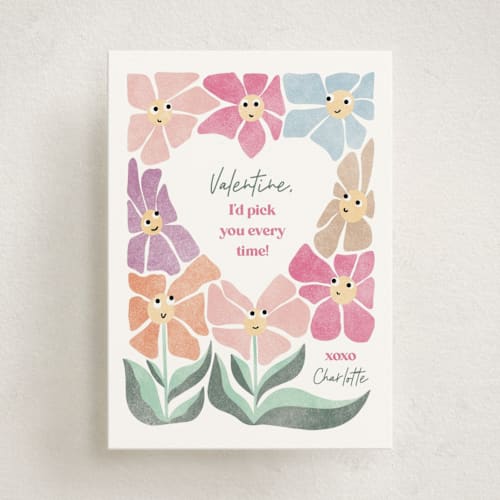 This is a wildflower kids valentines day cards with standard by Pixel and Hank called wildflower printing on signature in standard