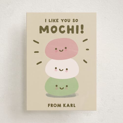 This is a olive kids valentines day cards with standard by Ani Somi called so mochi printing on signature in standard