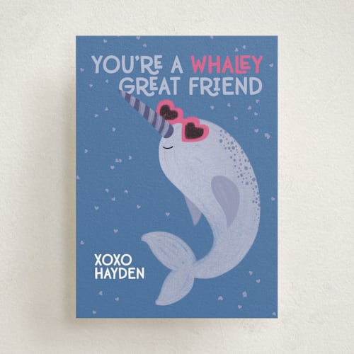 This is a ocean kids valentines day cards with standard by Jenna Holcomb called narwhal printing on signature in standard