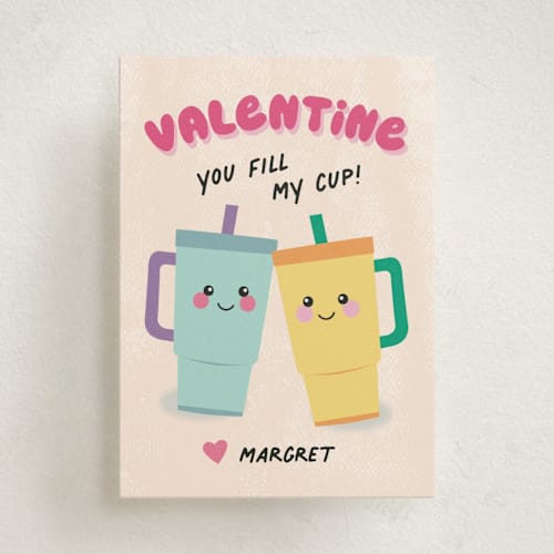 This is a candy kids valentines day cards with standard by Pixel and Hank called fill my cup printing on signature in standard