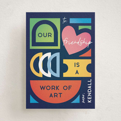 This is a navy kids valentines day cards with standard by Ana de Sousa called art of friendship printing on signature in standard