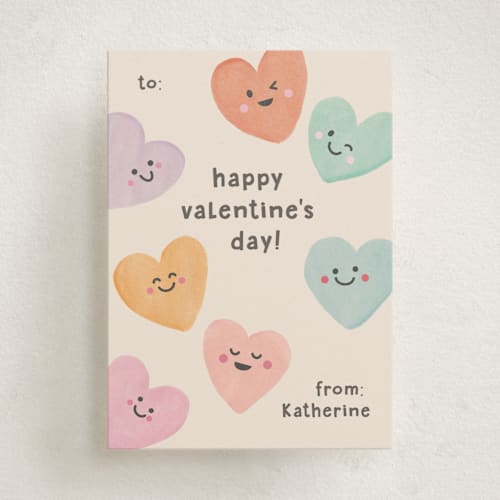 This is a vanilla kids valentines day cards with standard by Creo Study called hearty wish printing on signature in standard