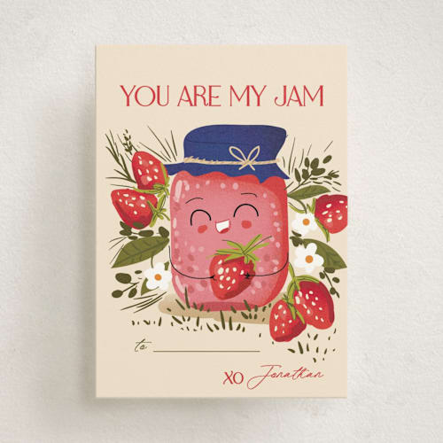 This is a cream kids valentines day cards with standard by samovilka called jam printing on signature in standard