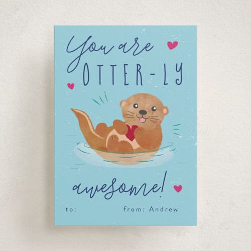 This is a pool kids valentines day cards with standard by Kanika Mathur called otter-ly adorbable friend printing on signature in standard