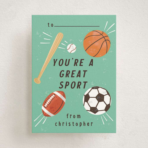 This is a grass kids valentines day cards with standard by Jennifer Holbrook called great sport printing on signature in standard